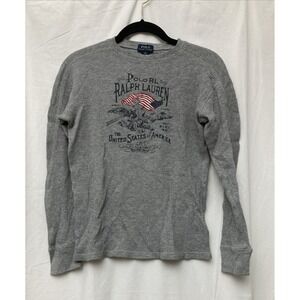 Polo Ralph Lauren Boy's Gray USA Eagle Graphic Thermal Long Sleeve Shirt - SZ M‎